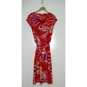 Natori Abstract Floral Cowl Neck Tie Waist Dress Size XS